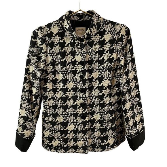 Armani Collezioni Made in Italy Black Grey Houndstooth Jacket Blazer Size 8 - Picture 1 of 12